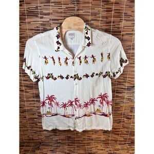 GUESS Men's Button-Down Hawaiian Hula Dancer Shirt XL All-Over Print